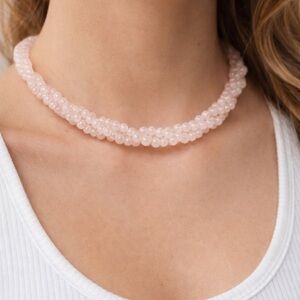 Rose Quartz 3 Strand Torsade Necklace Pink 3mm Round Beads 17.5”